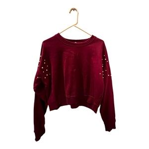 Burgundy crop crew neck with pearls